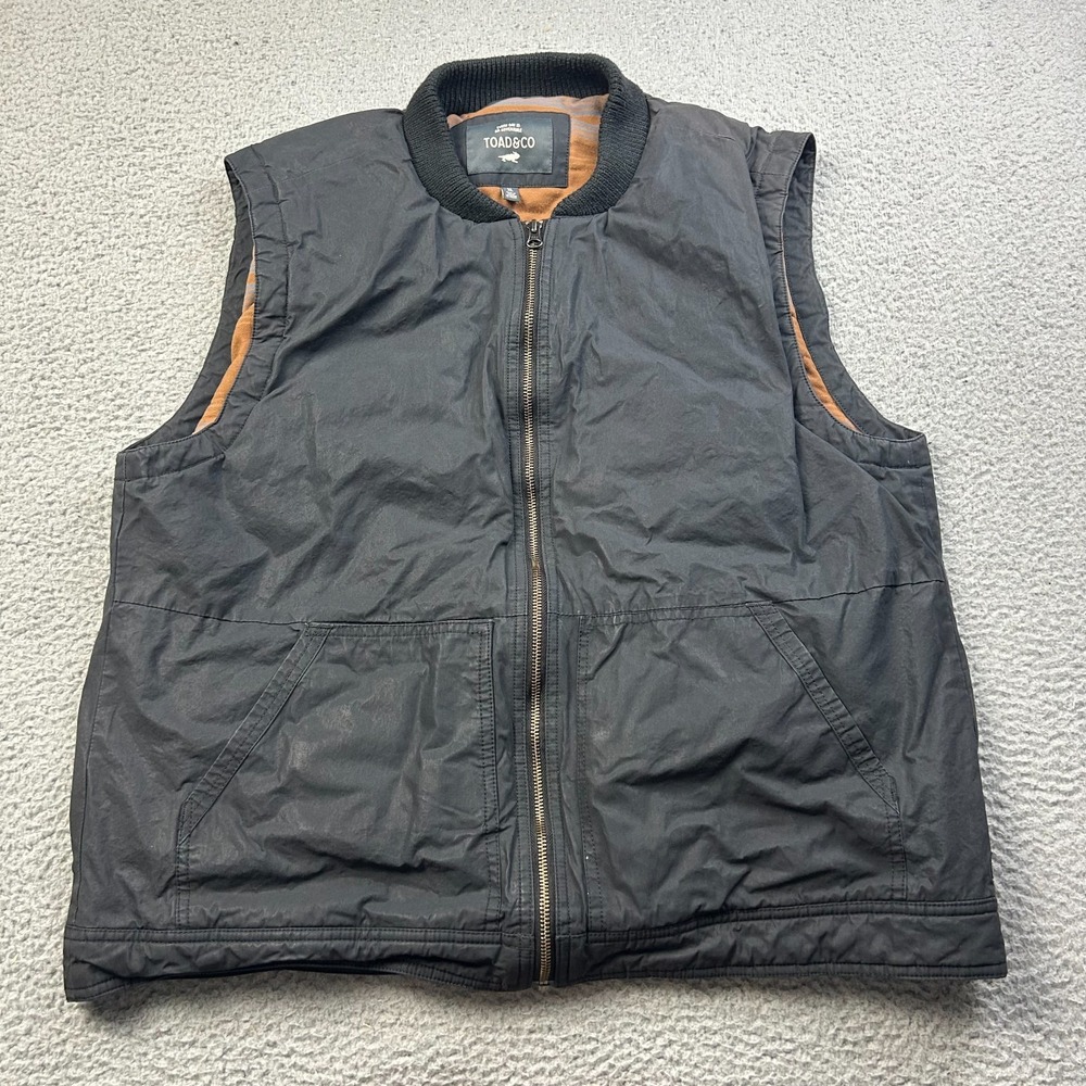 Toad & Co McWay Vest Mens XL Gray Waxed Organic Cotton Flannel Lined Zipper